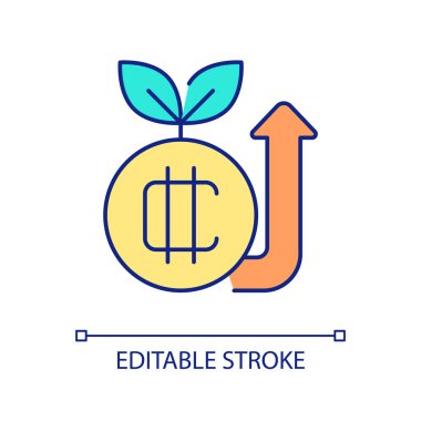 Kripto para birimi oranı yükselen RGB renk simgesi. Sanal borsa operasyonları. Kâr artışı. İzole vektör çizimi. Basit bir çizgi çizimi. Düzenlenebilir felç. Kullanılan Arial yazı tipi