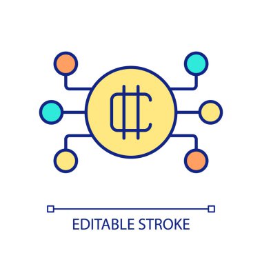 Blokzincirleme ağ RGB renk simgesi. Kripto para ticareti platformu. Dijital finansal operasyonlar. İzole vektör çizimi. Basit bir çizgi çizimi. Düzenlenebilir felç. Kullanılan Arial yazı tipi