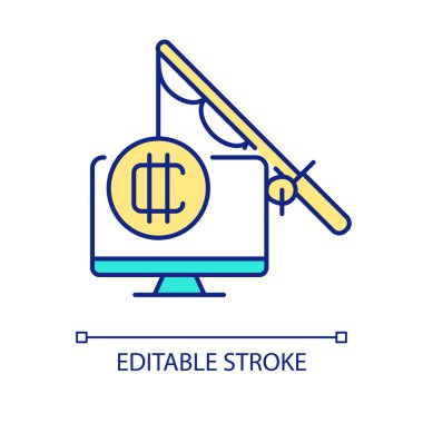 Kripto anlaşmalarını RGB renk simgesine kopyalamak. Dolandırıcılar tüccarlar ve yatırımcılar için tehlike arz ediyor. Ağ güvenliği sorunu. İzole vektör çizimi. Basit bir çizgi çizimi. Düzenlenebilir felç. Kullanılan Arial yazı tipi