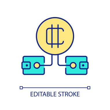 Farklı kripto cüzdanları RGB renk simgesi oluştur. Dijital jetonlar için çoklu depolama kullan. Kripto para birimi. İzole vektör çizimi. Basit bir çizgi çizimi. Düzenlenebilir felç. Kullanılan Arial yazı tipi