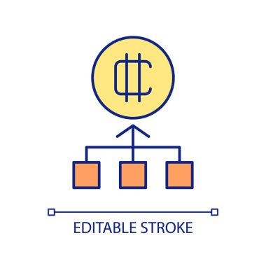 Blokzincirleme ağ RGB renk simgesi. Teknik altyapı. Dijital madencilik jetonları. İş için. İzole vektör çizimi. Basit bir çizgi çizimi. Düzenlenebilir felç. Kullanılan Arial yazı tipi