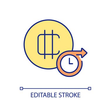 Uzun vadeli kripto para birimi RGB renk ikonuna yatırım. Ticaret stratejisi. Engelleme teknolojisi. İzole vektör çizimi. Basit bir çizgi çizimi. Düzenlenebilir felç. Kullanılan Arial yazı tipi