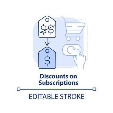 Açık mavi konsept ikonunda indirimler. Pazarlama stratejisi soyut fikir ince çizgi çizimi. İzole bir taslak çizim. Düzenlenebilir felç. Arial, Myriad Pro-Kalın yazı tipleri