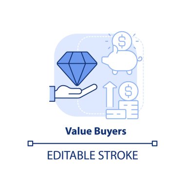 Değer alıcıları açık mavi konsept simgesi. Ürün kalitesi. Müşterilerle uğraşmak soyut fikir ince çizgi çizimi. İzole bir taslak çizim. Düzenlenebilir felç. Arial, Myriad Pro-Kalın yazı tipleri