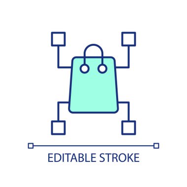 Tedarik RGB renk simgesinde birden fazla kaynak. Ürün envanteri. Nakliye tedarikçileri. Tedarikçi sözleşmeleri. İzole vektör çizimi. Basit bir çizgi çizimi. Düzenlenebilir felç. Kullanılan Arial yazı tipi