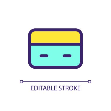 Ödeme kartı pikseli mükemmel RGB renk ui simgesi. Kredi kartı numarası. Basit doldurulmuş çizgi ögesi. Mobil uygulama için UX tasarımı. Vektör izole görüntü grafiği. Düzenlenebilir felç. Kullanılan Arial yazı tipi