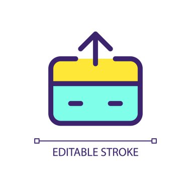 Para pikselini mükemmel RGB renk ui simgesine gönder. Giden ödemeler. Kredi kartıyla. Basit doldurulmuş çizgi ögesi. Mobil uygulama için UX tasarımı. Vektör izole görüntü grafiği. Düzenlenebilir felç. Kullanılan Arial yazı tipi