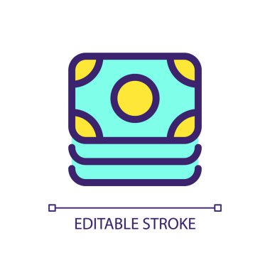 Nakit piksel mükemmel RGB renk ui simgesi. Kağıt para destesi. Bir yığın banknot. Basit doldurulmuş çizgi ögesi. Mobil uygulama için UX tasarımı. Vektör izole görüntü grafiği. Düzenlenebilir felç. Kullanılan Arial yazı tipi