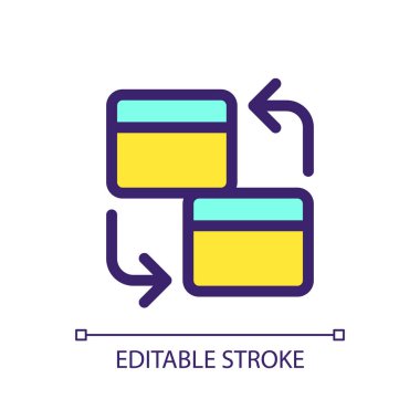 Banka içi transfer piksel mükemmel RGB renk ui simgesi. Kredi ve ödeme kartı. Basit doldurulmuş çizgi ögesi. Mobil uygulama için UX tasarımı. Vektör izole görüntü grafiği. Düzenlenebilir felç. Kullanılan Arial yazı tipi