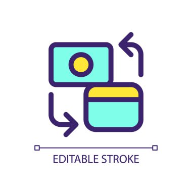 Farklı banka hesapları piksel transfer mükemmel RGB renk ui simgesi. Ödeme kartları. Basit doldurulmuş çizgi ögesi. Mobil uygulama için UX tasarımı. Vektör izole görüntü grafiği. Düzenlenebilir felç. Kullanılan Arial yazı tipi