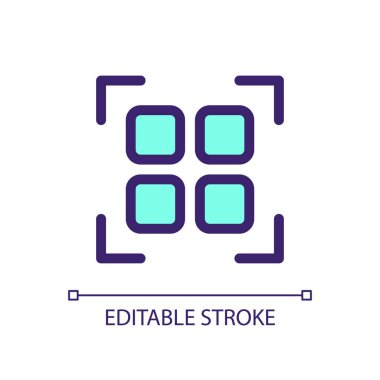 QR kod pikselini tara mükemmel RGB renk ui simgesi. Dijital bilgiyi çöz. Basit doldurulmuş çizgi ögesi. Mobil uygulama için UX tasarımı. Vektör izole görüntü grafiği. Düzenlenebilir felç. Kullanılan Arial yazı tipi