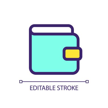 Cüzdan pikseli mükemmel RGB renk ui simgesi. Kişisel banka hesabı. Para transferi. Basit doldurulmuş çizgi ögesi. Mobil uygulama için UX tasarımı. Vektör izole görüntü grafiği. Düzenlenebilir felç. Kullanılan Arial yazı tipi