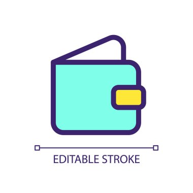Cüzdan pikselini aç mükemmel RGB renk ui simgesi. Finans, bankacılık. Hesap depoziti. Basit doldurulmuş çizgi ögesi. Mobil uygulama için UX tasarımı. Vektör izole görüntü grafiği. Düzenlenebilir felç. Kullanılan Arial yazı tipi