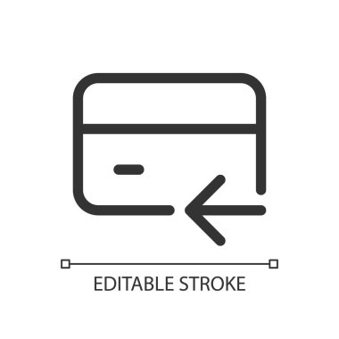 Elektronik para geri ödeme pikseli mükemmel doğrusal ui simgesi. Ödeme kartı. Bankacılık ve finans. GUI, UX tasarımı. Uygulama ve web için izole edilmiş kullanıcı arayüzü ögesi. Düzenlenebilir felç. Kullanılan Arial yazı tipi