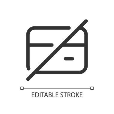 Geri çevrilmiş ödeme pikseli mükemmel doğrusal ui simgesi. Tamamlanmamış mali operasyon. Kredi kartıyla. GUI, UX tasarımı. Uygulama ve web için izole edilmiş kullanıcı arayüzü ögesi. Düzenlenebilir felç. Kullanılan Arial yazı tipi