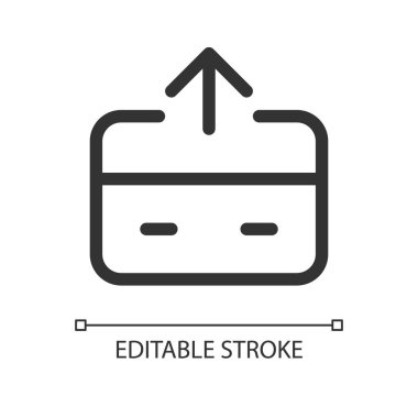 Para piksel mükemmel doğrusal ui simgesi gönder. Elektronik para transferi. Giden ödemeler. GUI, UX tasarımı. Uygulama ve web için izole edilmiş kullanıcı arayüzü ögesi. Düzenlenebilir felç. Kullanılan Arial yazı tipi