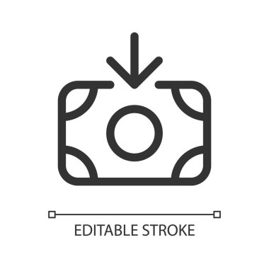 Gelen para pikseli mükemmel doğrusal ui simgesi. Paranı al. Gelir. Para transferi. GUI, UX tasarımı. Uygulama ve web için izole edilmiş kullanıcı arayüzü ögesi. Düzenlenebilir felç. Kullanılan Arial yazı tipi