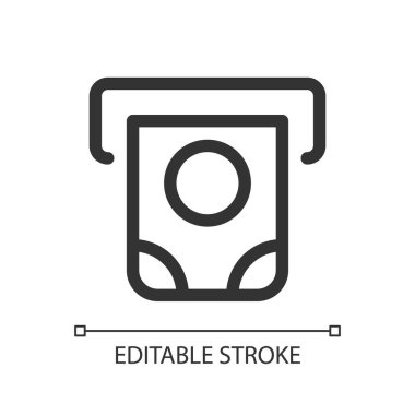 Para dağıtıcı piksel mükemmel doğrusal ui simgesi. Otomatik veznedar makinesi. Depozito kutusu. GUI, UX tasarımı. Uygulama ve web için izole edilmiş kullanıcı arayüzü ögesi. Düzenlenebilir felç. Kullanılan Arial yazı tipi