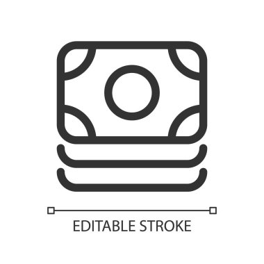 Nakit piksel mükemmel doğrusal ui simgesi. Kağıt para. Bir yığın banknot. Finansal işlem. GUI, UX tasarımı. Uygulama ve web için izole edilmiş kullanıcı arayüzü ögesi. Düzenlenebilir felç. Kullanılan Arial yazı tipi