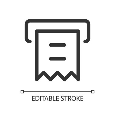 Makbuz yazıcı pikseli mükemmel doğrusal ui simgesi. Otomatik veznedar makinesi. İşlem kaydı. GUI, UX tasarımı. Uygulama ve web için izole edilmiş kullanıcı arayüzü ögesi. Düzenlenebilir felç. Kullanılan Arial yazı tipi