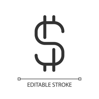 Dolar işareti pikseli mükemmel doğrusal ui simgesi. Para ve para. Finans ve bankacılık. GUI, UX tasarımı. Uygulama ve web için izole edilmiş kullanıcı arayüzü ögesi. Düzenlenebilir felç. Kullanılan Arial yazı tipi