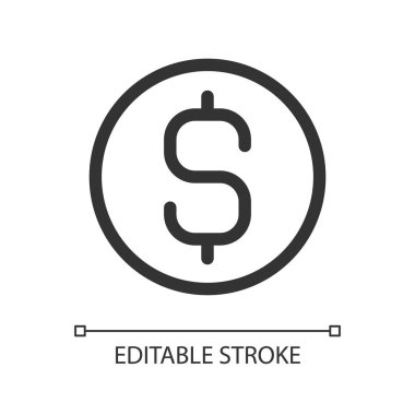 Dolar madeni para pikseli mükemmel doğrusal ui simgesi. Para ve para. Altın sent. Finans, bankacılık. GUI, UX tasarımı. Uygulama ve web için izole edilmiş kullanıcı arayüzü ögesi. Düzenlenebilir felç. Kullanılan Arial yazı tipi