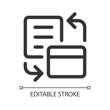 Banka hesap özeti pikseli mükemmel doğrusal ui simgesi. Kart sahibi işlemlerinin özeti. GUI, UX tasarımı. Uygulama ve web için izole edilmiş kullanıcı arayüzü ögesi. Düzenlenebilir felç. Kullanılan Arial yazı tipi