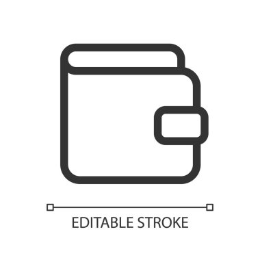 Cüzdan pikseli mükemmel doğrusal ui simgesi. Kişisel banka hesabı. Bankacılık, finans. Para transferi. GUI, UX tasarımı. Uygulama ve web için izole edilmiş kullanıcı arayüzü ögesi. Düzenlenebilir felç. Kullanılan Arial yazı tipi