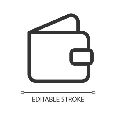 Cüzdan pikselini aç mükemmel doğrusal ui simgesi. Finans ve bankacılık. Ödeme ve satın alma. GUI, UX tasarımı. Uygulama ve web için izole edilmiş kullanıcı arayüzü ögesi. Düzenlenebilir felç. Kullanılan Arial yazı tipi