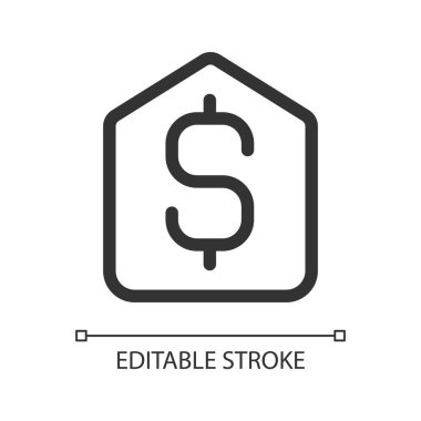 Etiket pikseli mükemmel doğrusal ui simgesi. Ürün değeri. Alışveriş ve tüketim. Mal perakendecisi. GUI, UX tasarımı. Uygulama ve web için izole edilmiş kullanıcı arayüzü ögesi. Düzenlenebilir felç. Kullanılan Arial yazı tipi