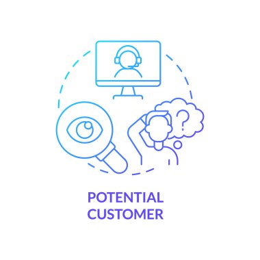 Potansiyel müşteri mavi gradyan konsept simgesi. Ürüne ilgi. İşletme müşterilerinin soyut fikirleri ince çizgi çizimleri. İzole bir taslak çizim. Kullanılan sayısız Pro-Kalın yazı tipi