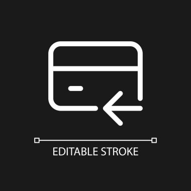 Elektronik para piksel geri ödeme koyu tema için mükemmel beyaz lineer ui simgesi. Bankacılık ve finans. Vektör çizgisi çizimi. Gece modu için izole edilmiş kullanıcı arayüzü sembolü. Düzenlenebilir felç. Kullanılan Arial yazı tipi