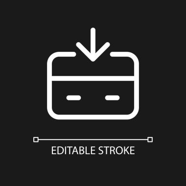 Koyu tema için para pikseli mükemmel beyaz doğrusal ui simgesi al. Ödeme geliyor. Kredi kartıyla. Vektör çizgisi çizimi. Gece modu için izole edilmiş kullanıcı arayüzü sembolü. Düzenlenebilir felç. Kullanılan Arial yazı tipi