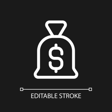 Para çantası piksel koyu renk tema için mükemmel beyaz doğrusal ui simgesi. Kişisel tasarruflar. Vektör çizgisi çizimi. Gece modu için izole edilmiş kullanıcı arayüzü sembolü. Düzenlenebilir felç. Kullanılan Arial yazı tipi
