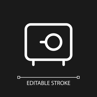 Paranın güvenli pikseli koyu renk tema için mükemmel beyaz doğrusal ui simgesidir. Belgeler ve nakit para deposu. Vektör çizgisi çizimi. Gece modu için izole edilmiş kullanıcı arayüzü sembolü. Düzenlenebilir felç. Kullanılan Arial yazı tipi