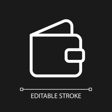 Koyu tema için cüzdan pikselini aç mükemmel beyaz doğrusal ui simgesi. Finans ve bankacılık. Vektör çizgisi çizimi. Gece modu için izole edilmiş kullanıcı arayüzü sembolü. Düzenlenebilir felç. Kullanılan Arial yazı tipi