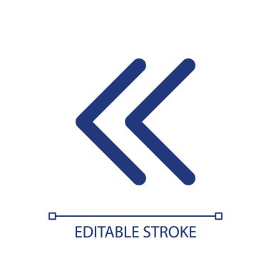 Sol çift ok pikseli mükemmel RGB renk ui simgesi. Çifte semboller. Hızlı geri vites. Basit doldurulmuş çizgi ögesi. Mobil uygulama için UX tasarımı. Vektör izole görüntü grafiği. Düzenlenebilir felç. Kullanılan Arial yazı tipi