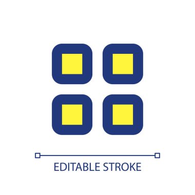 Bento menü pikselini sever mükemmel RGB renk ui simgesi. Dört kare var. Çikolata menüsü. Basit doldurulmuş çizgi ögesi. Mobil uygulama için UX tasarımı. Vektör izole görüntü grafiği. Düzenlenebilir felç. Kullanılan Arial yazı tipi