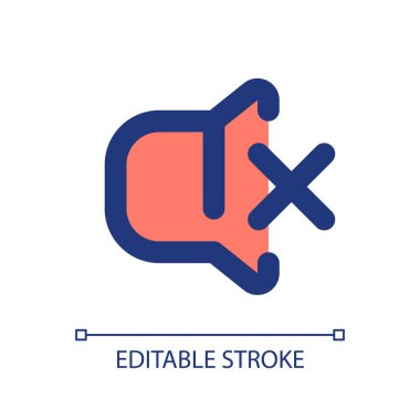 Ses pikselini kapat mükemmel RGB renk ui simgesi. Sessiz mod. Sesi kısık. Alarm verin. Basit doldurulmuş çizgi ögesi. Mobil uygulama için UX tasarımı. Vektör izole görüntü grafiği. Düzenlenebilir felç. Kullanılan Arial yazı tipi