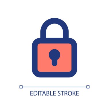 Kilitli asma kilit pikseli mükemmel RGB renk ui simgesi. Kısıtlama. Güvenlik ayarları. Basit doldurulmuş çizgi ögesi. Mobil uygulama için UX tasarımı. Vektör izole görüntü grafiği. Düzenlenebilir felç. Kullanılan Arial yazı tipi