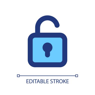 Kilitli asma kilit pikseli mükemmel RGB renk ui simgesi. Güvenlik ayarları. Ücretsiz erişim. Basit doldurulmuş çizgi ögesi. Mobil uygulama için UX tasarımı. Vektör izole görüntü grafiği. Düzenlenebilir felç. Kullanılan Arial yazı tipi