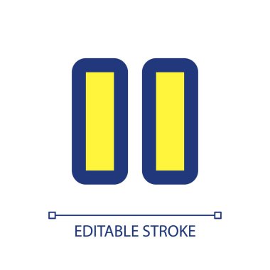 Duraklat düğmesi piksel mükemmel RGB renk ui simgesi. Müzik çalar. Multimedya oynuyorum. Basit doldurulmuş çizgi ögesi. Mobil uygulama için UX tasarımı. Vektör izole görüntü grafiği. Düzenlenebilir felç. Kullanılan Arial yazı tipi