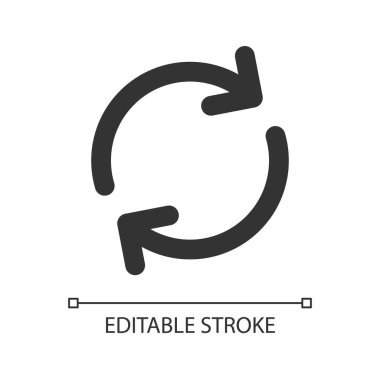 Senkronizasyon pikseli mükemmel doğrusal ui simgesi. Dönen oklar. Senkronizasyon. Cihazla kenetlen. GUI, UX tasarımı. Uygulama ve web için izole edilmiş kullanıcı arayüzü ögesi. Düzenlenebilir felç. Kullanılan Arial yazı tipi