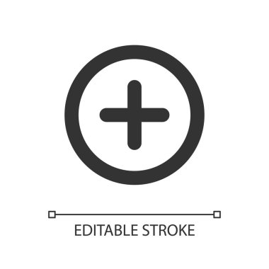 Düğme pikseli mükemmel doğrusal ui simgesi ekle. Sesi yükselt. Araç çubuğu kontrolü. Menü komutu. GUI, UX tasarımı. Uygulama ve web için izole edilmiş kullanıcı arayüzü ögesi. Düzenlenebilir felç. Kullanılan Arial yazı tipi