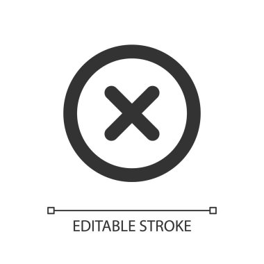 Düğme piksel mükemmel doğrusal ui simgesini sil. Alarm hatası. Araç çubuğu kontrolü. Menü komutu. GUI, UX tasarımı. Uygulama ve web için izole edilmiş kullanıcı arayüzü ögesi. Düzenlenebilir felç. Kullanılan Arial yazı tipi