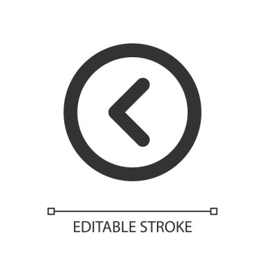 Ok sol düğme piksel mükemmel doğrusal ui simgesi. Geri çekilin. Araç çubuğu kontrolü. Önceki parça. GUI, UX tasarımı. Uygulama ve web için izole edilmiş kullanıcı arayüzü ögesi. Düzenlenebilir felç. Kullanılan Arial yazı tipi
