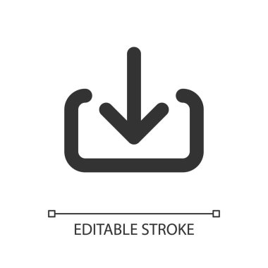 Dosya pikselini indir mükemmel doğrusal ui simgesi. İşlem yükleniyor. Veriler depoya aktarılıyor. GUI, UX tasarımı. Uygulama ve web için izole edilmiş kullanıcı arayüzü ögesi. Düzenlenebilir felç. Kullanılan Arial yazı tipi