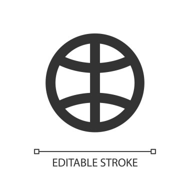 Küresel ağ pikseli mükemmel doğrusal ui simgesi. Uluslararası bağlantı. Dünya iletişimi. GUI, UX tasarımı. Uygulama ve web için izole edilmiş kullanıcı arayüzü ögesi. Düzenlenebilir felç. Kullanılan Arial yazı tipi