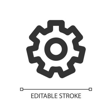 Ayarlar dişli piksel mükemmel doğrusal ui simgesi. Aygıt yapılandırması. Geliştirici modu. Hazırlanın. GUI, UX tasarımı. Uygulama ve web için izole edilmiş kullanıcı arayüzü ögesi. Düzenlenebilir felç. Kullanılan Arial yazı tipi