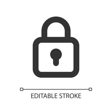 Kilitli asma kilit pikseli mükemmel doğrusal ui simgesi. Erişimi kısıtla. Güvenlik ayarları. Şifreleme. GUI, UX tasarımı. Uygulama ve web için izole edilmiş kullanıcı arayüzü ögesi. Düzenlenebilir felç. Kullanılan Arial yazı tipi